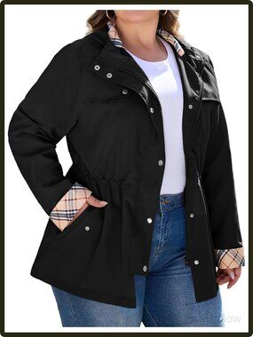 Plus Size Waterproof Hooded Rain Jacket Lightweight Windbreaker